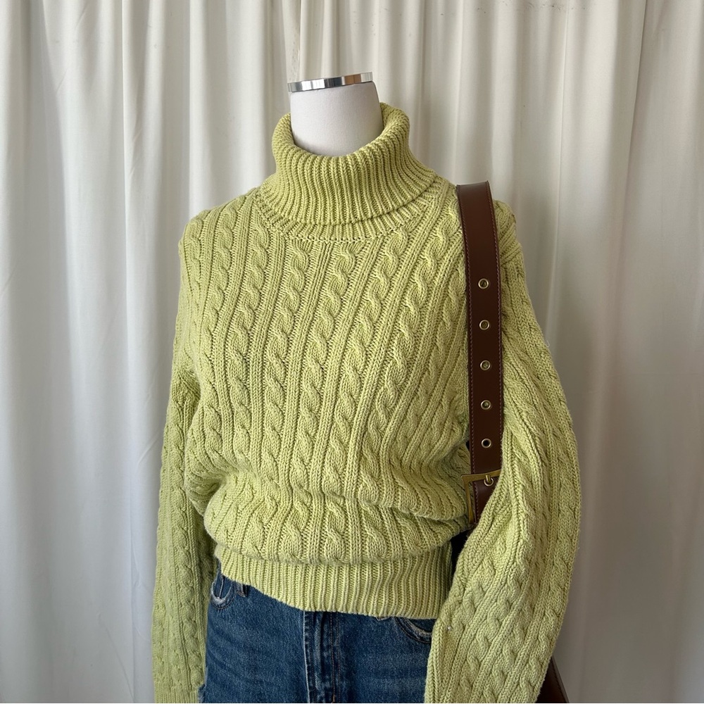 Vintage Ann Taylor Fisherman Cable Knit turtleneck sweater Green XL. - Picture 5 of 11